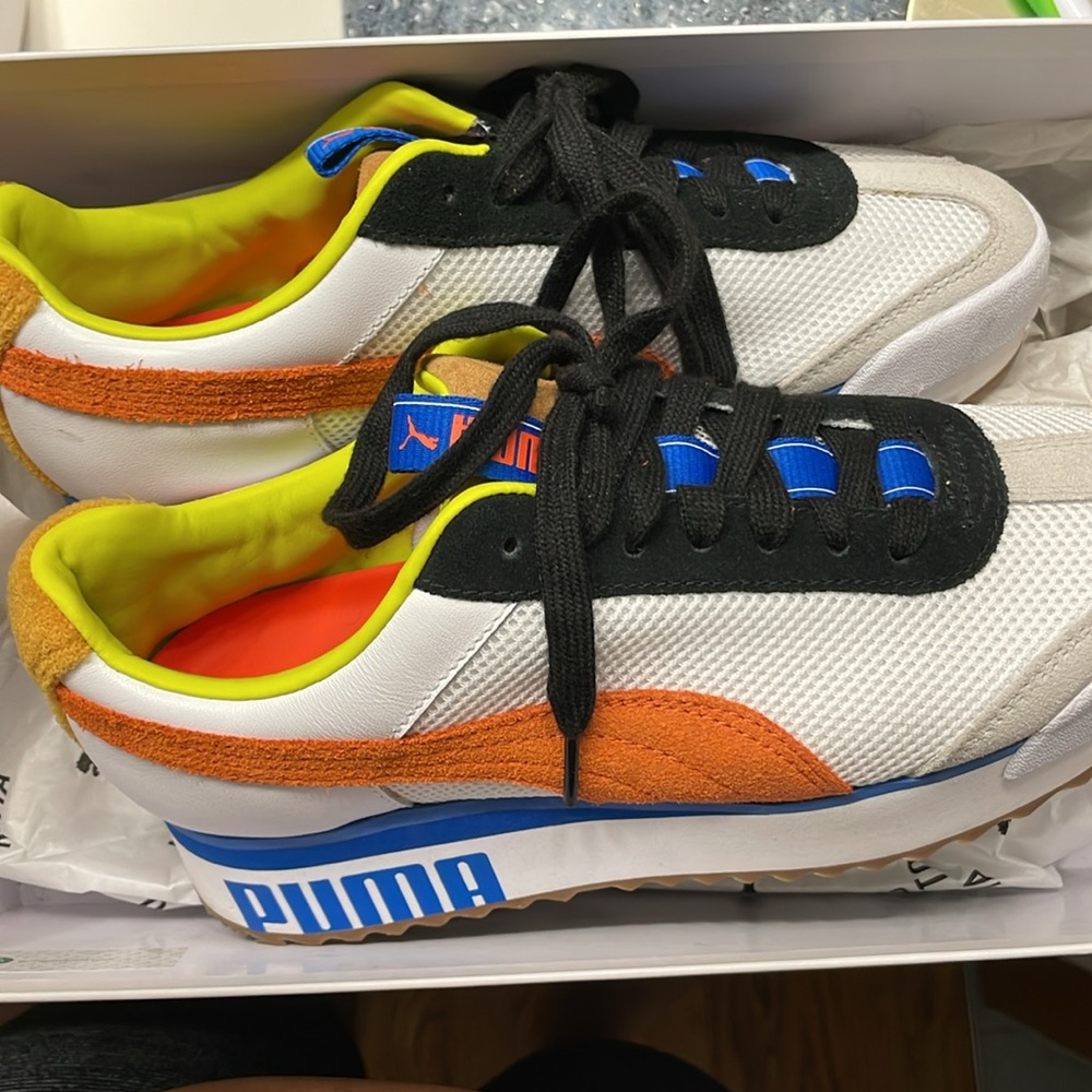 Puma Roma Armor Sport Trainers Sneakers - White, Orange, Yellow, Black